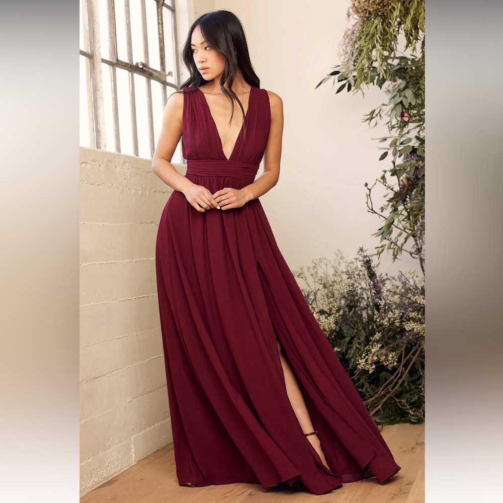 Lulus Heavenly Hues Burgundy Maxi Dress